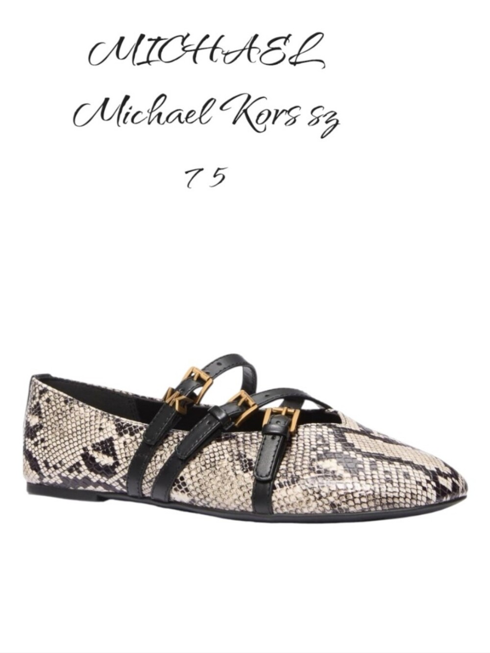 Michael Kors Indy Flex Snake Mary Jane Ballet Flats Hardware 7.5 NEW